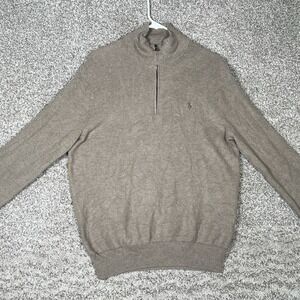 Polo Ralph Lauren 1/4 Zip Sweater Mens Medium Brown Taupe Knit Mock Neck